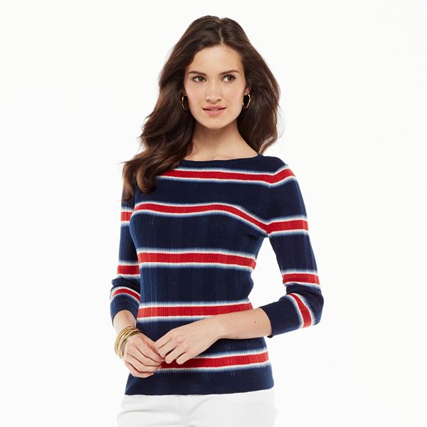Women's Chaps Striped Linen Blend Sweater