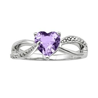 Sterling Silver Amethyst and Diamond Accent Heart Bypass Ring