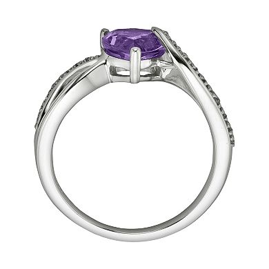 Sterling Silver Amethyst and Diamond Accent Heart Bypass Ring