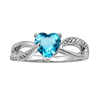 Sterling Silver Blue Topaz and Diamond Accent Heart Bypass Ring