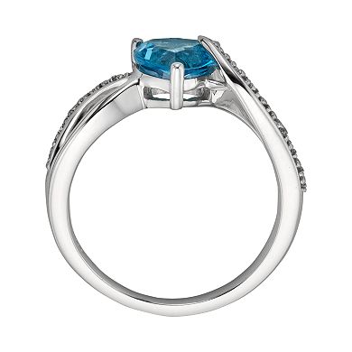 Sterling Silver Blue Topaz and Diamond Accent Heart Bypass Ring
