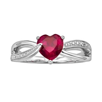 Sterling Silver Lab-Created Ruby and Diamond Accent Heart Bypass Ring