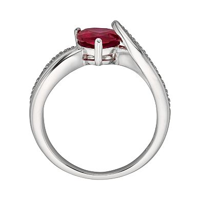 Sterling Silver Lab-Created Ruby and Diamond Accent Heart Bypass Ring