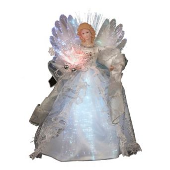 Kurt Adler 12 in LED & Fiber Optic Silver Angel Christmas Tree Topper