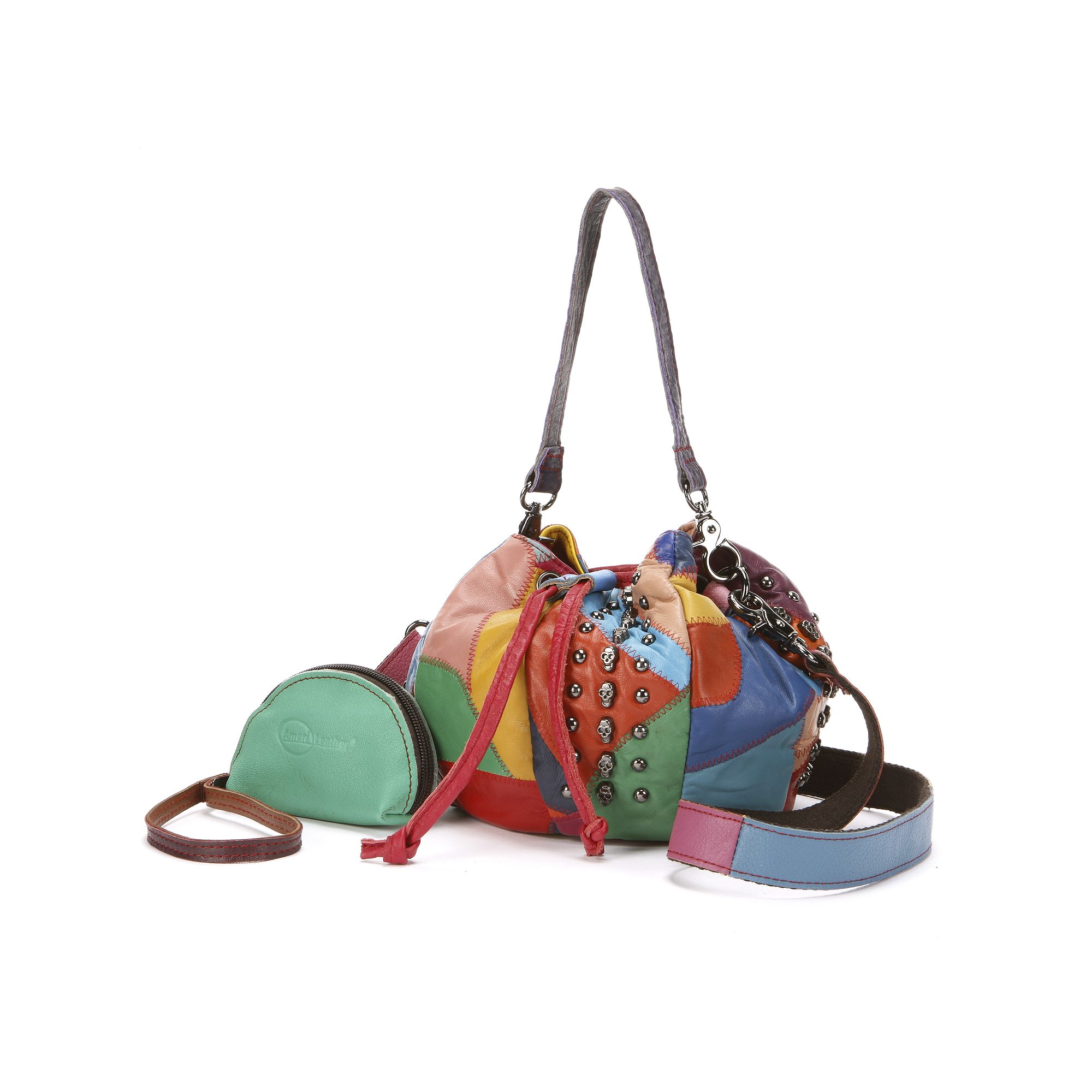 AmeriLeather Qmetal Patchwork Leather Mini Shoulder Bag, Rainbow