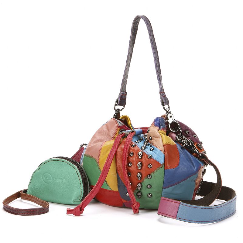 AmeriLeather Qmetal Patchwork Leather Mini Shoulder Bag, Rainbow