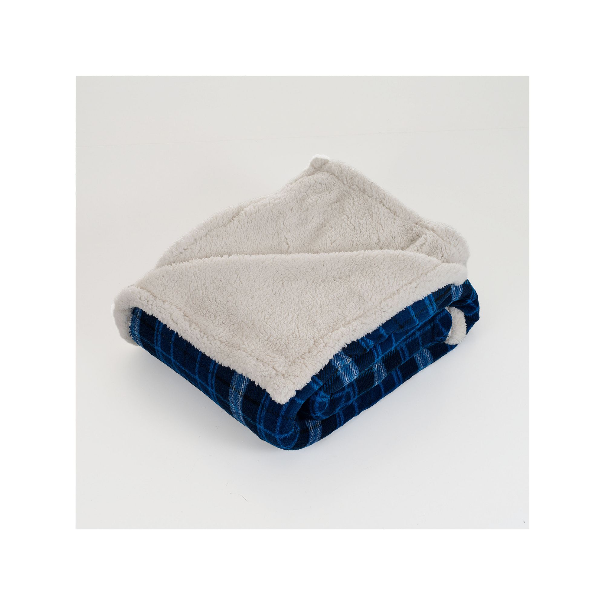 Plaid Fleece and Sherpa Throw, Blue