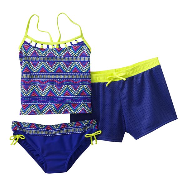 Malibu Dream Girl Geometric3-pc. Tankini Swimsuit Set - Girls 7-16