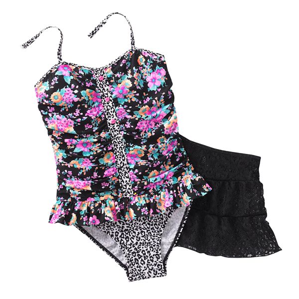 Candie's® Floral One-Piece Swimsuit & Cover-Up Skirt Set - Girls 7-16