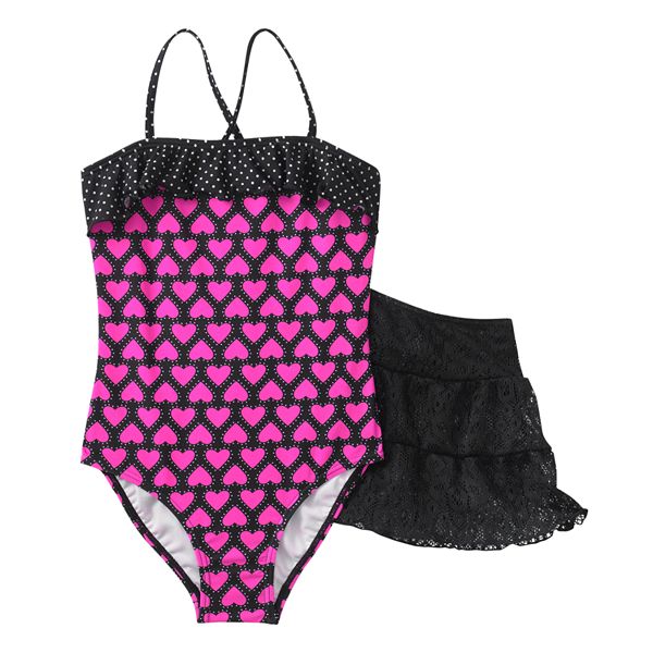 Candie's® Heart OnePiece Swimsuit & CoverUp Skirt Set Girls 716