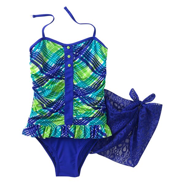 Candie's® Plaid OnePiece Swimsuit & CoverUp Skirt Set Girls 716