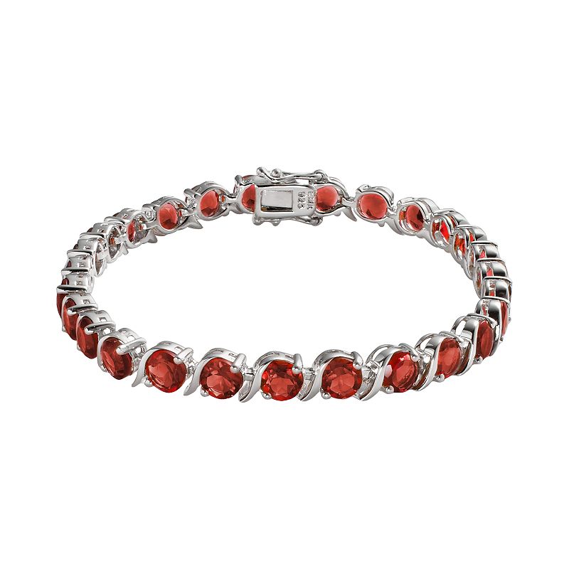 Sterling Silver Garnet Bracelet, Womens, Size: 7.5, Red