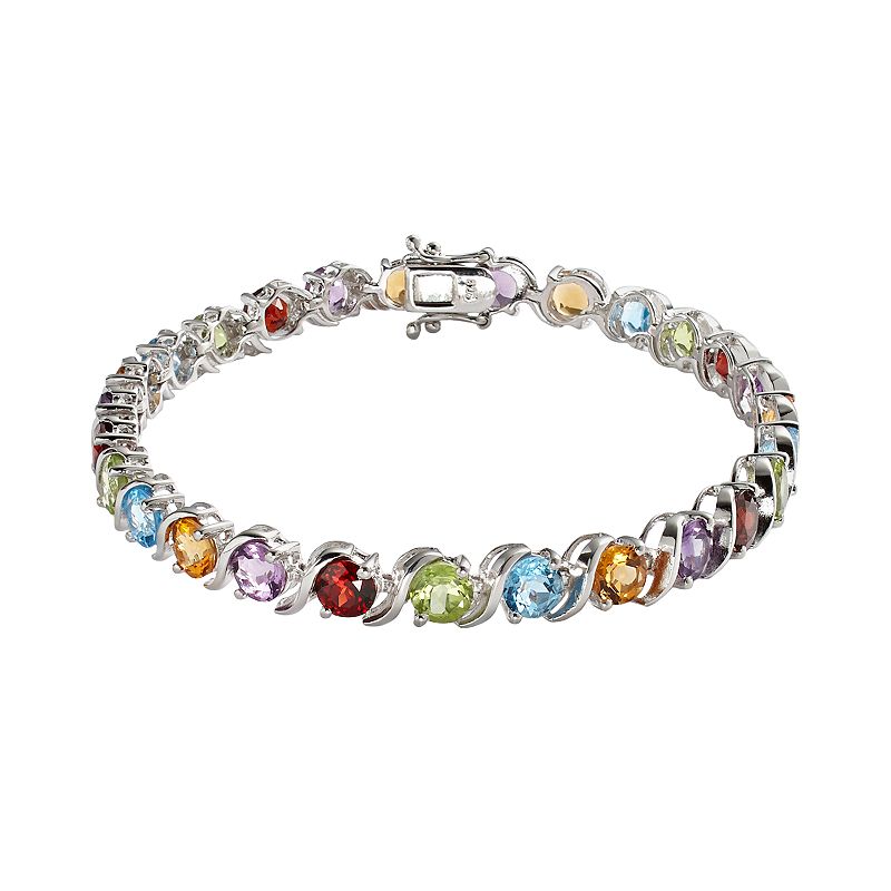Sterling Silver Gemstone Bracelet, Womens, Size: 7.5, Multicolor