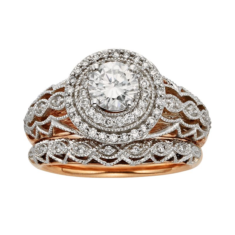 Diamonds & Lace Round-Cut IGL Certified Diamond Halo Engagement Ring Set in