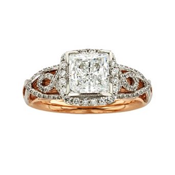 The Regal Collection Diamonds & Lace Princess-Cut IGL Certified Diamond Halo Engagement Ring in 14k Rose Gold & 14k White Gold (1 1/2 ct T.W.)