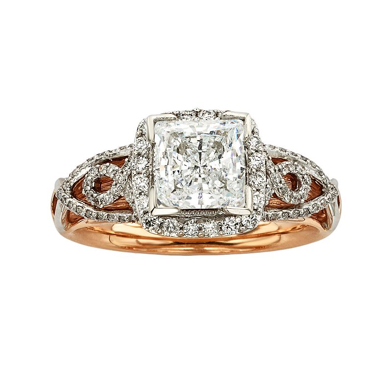 Diamonds & Lace Princess-Cut IGL Certified Diamond Halo Engagement Ring in 
