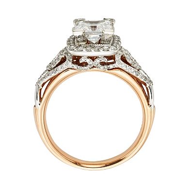 Diamonds And Lace Princess-Cut IGL Certified Diamond Halo Engagement Ring in 14k Rose Gold and 14k White Gold (1 1/2 ct. T.W.)