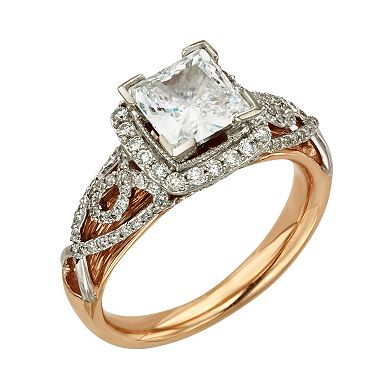 Diamonds And Lace Princess-Cut IGL Certified Diamond Halo Engagement Ring in 14k Rose Gold and 14k White Gold (1 1/2 ct. T.W.)