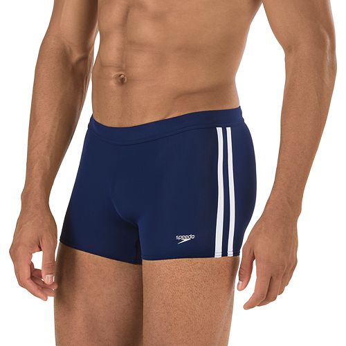 Speedo Shoreline Square Leg Side-Striped Athletic Swim Shorts - Men