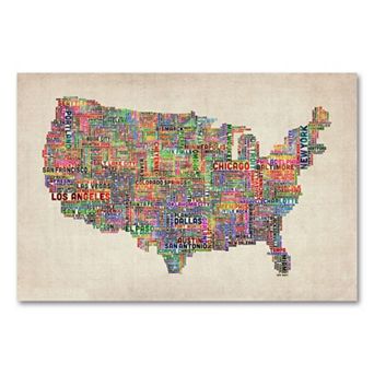 Trademark Fine Art US Cities Text Map VI Canvas Wall Art