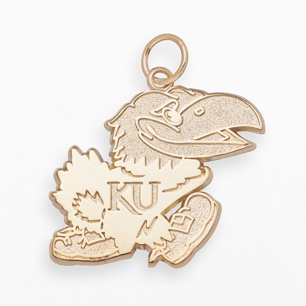 University of Kansas Jayhawks Left Walking School Mascot Pendant in Gold Plated Sterling Silver 19x19mm