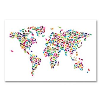 22'' x 32'' ''World Map - Cats'' Canvas Wall Art by Michael Tompsett