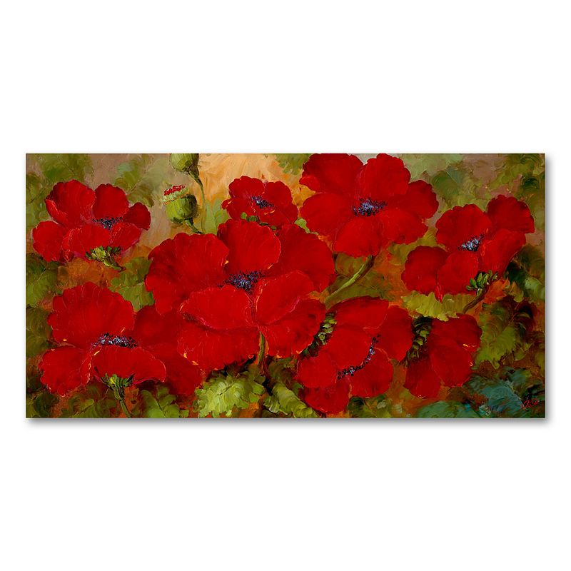 12 x 24 Poppies Canvas Wall Art by Rio, Red, 12X24