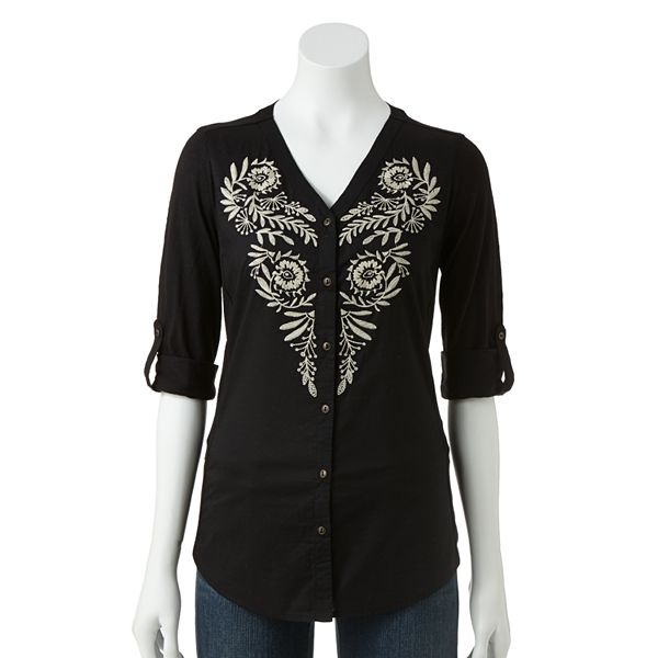 Sonoma Goods For Life® Embroidered MixedMedia Shirt Women's