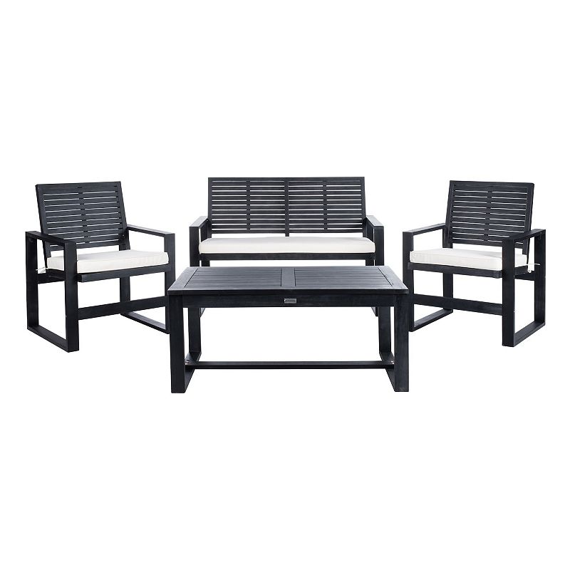 SAFAVIEH Ozark Outdoor Patio 4 Piece Conversation Set  Black Wash