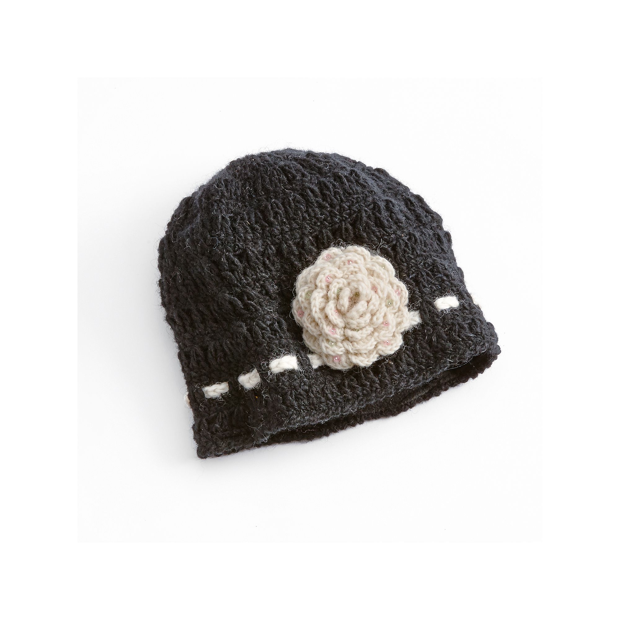 SIJJL Crochet Flower Wool Beanie, Black White