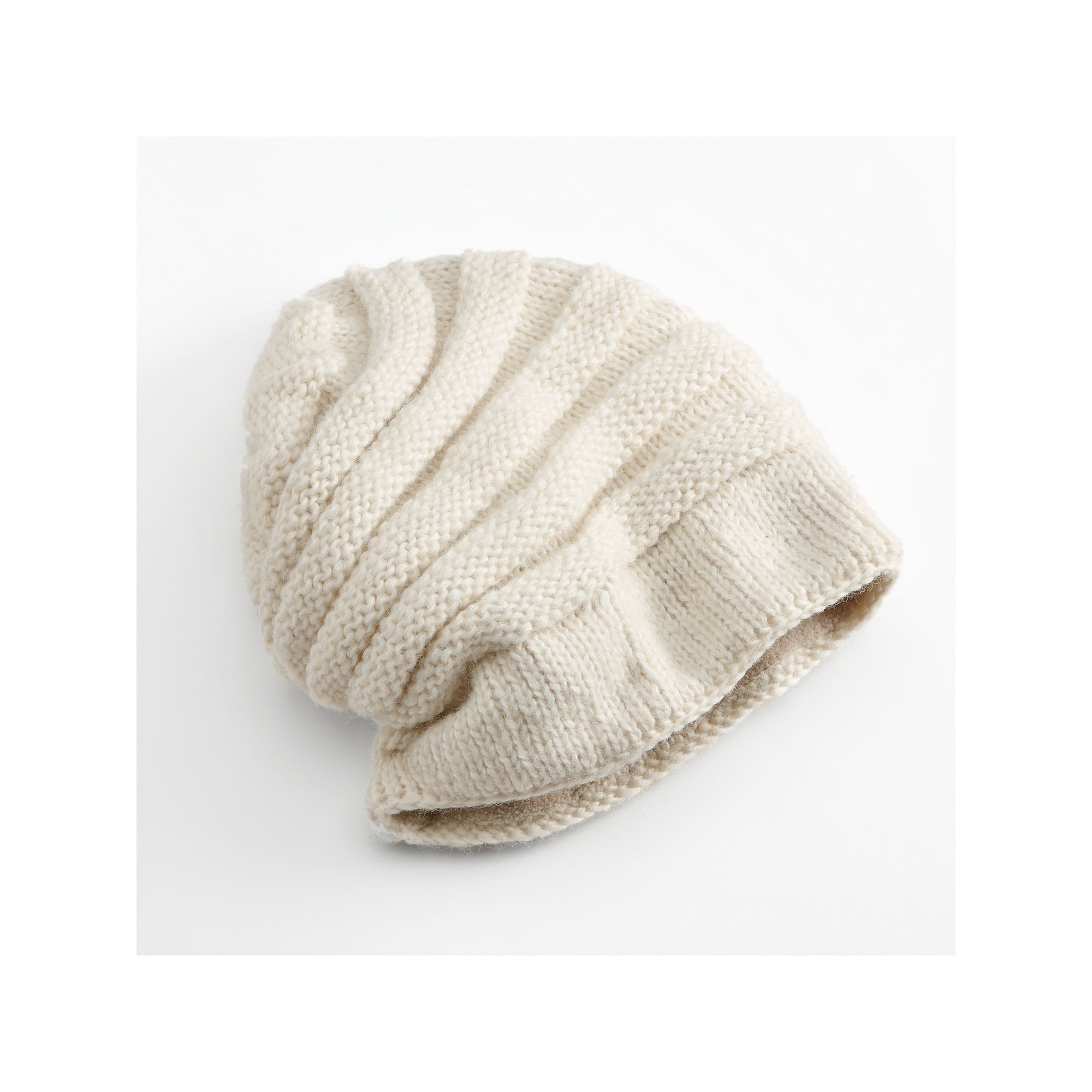 SIJJL Tube Knit Floppy Wool Beanie, Ivory