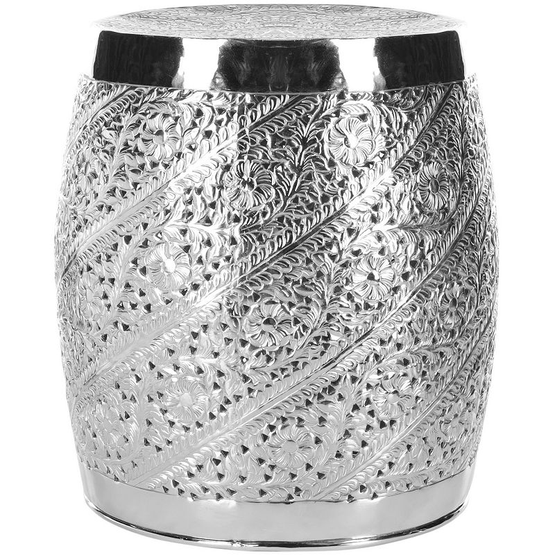 SAFAVIEH Liam 17.7 in. H Contemporary Etched Metal Stool  Silver