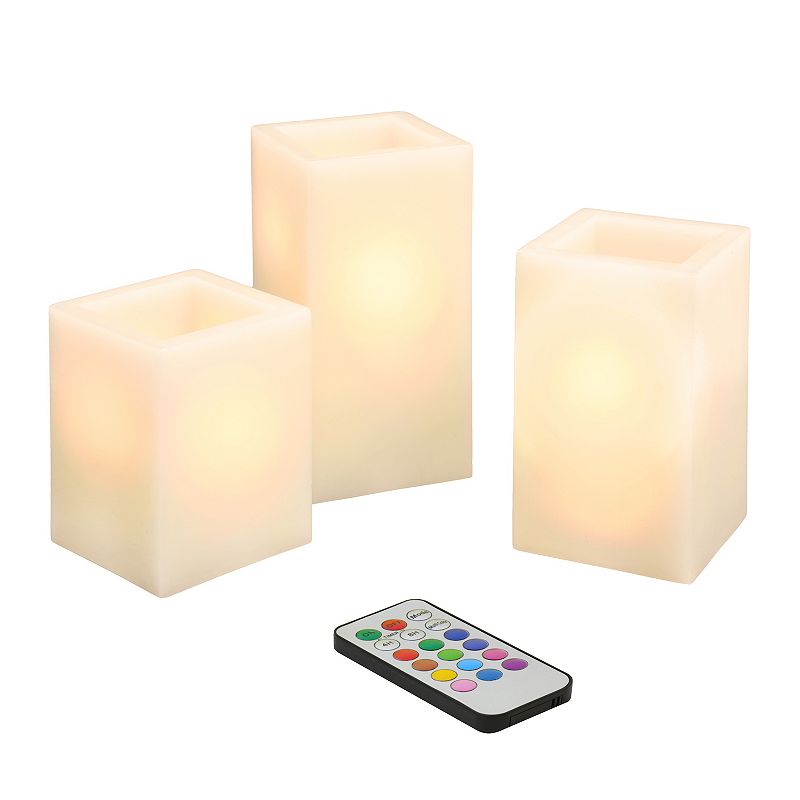 94813901 LumaBase 3-pc. LED Square Candle Set, Beig/Green sku 94813901