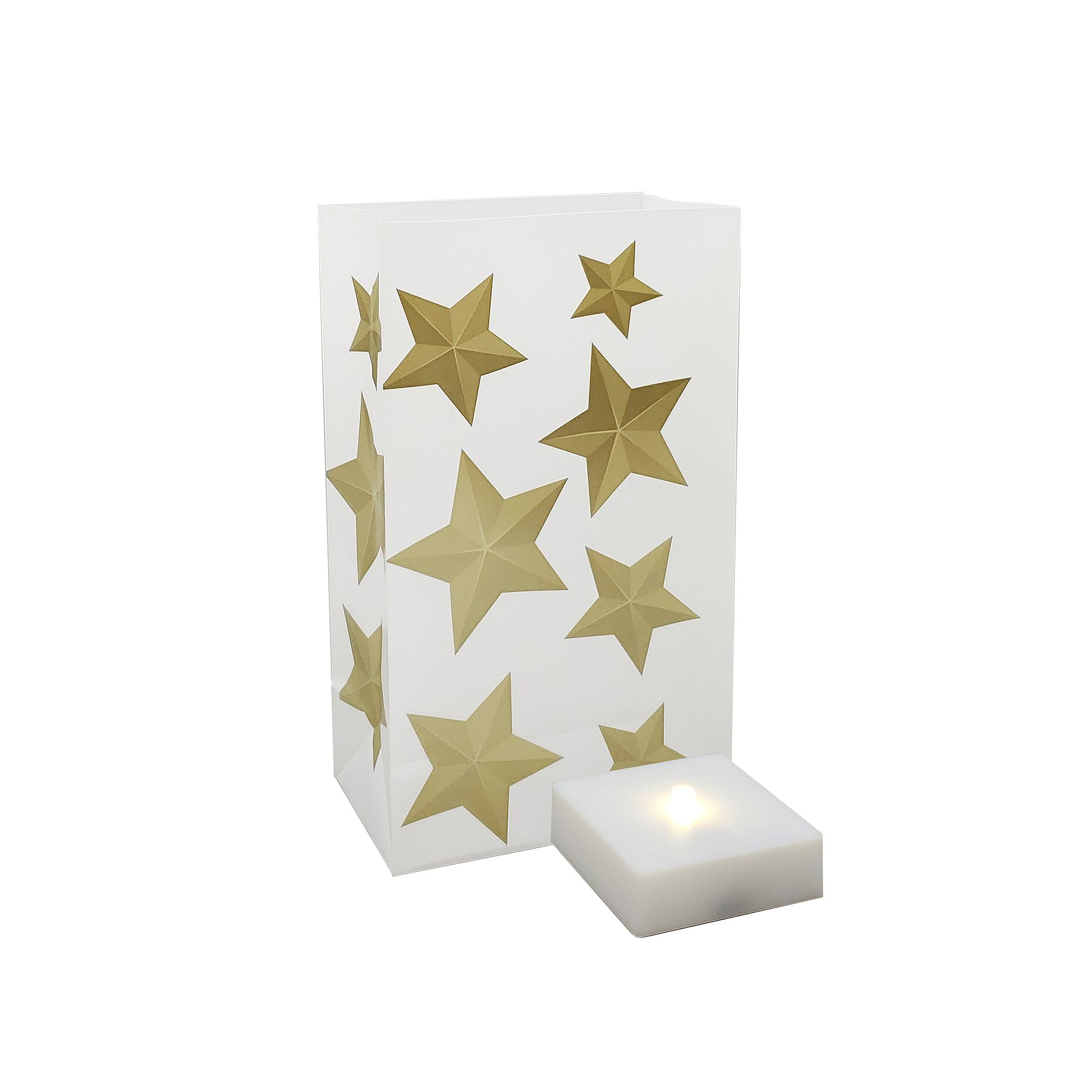LumaBase Timer LumaLite & Star Luminaria Bags 6-piece Set, Gold