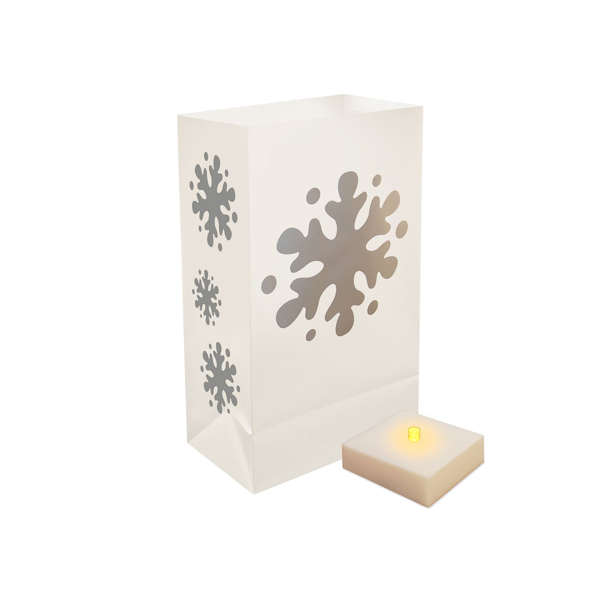LumaBase 6-pk. LumaLite Timer & Snowflake Luminaria Bags, White