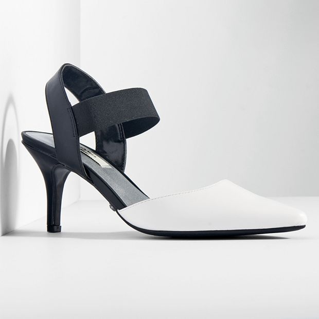Kohls Womens Simply Vera Wang Black Mule Heel Peep Toe Shoes Size 6.5 Zip  Strap