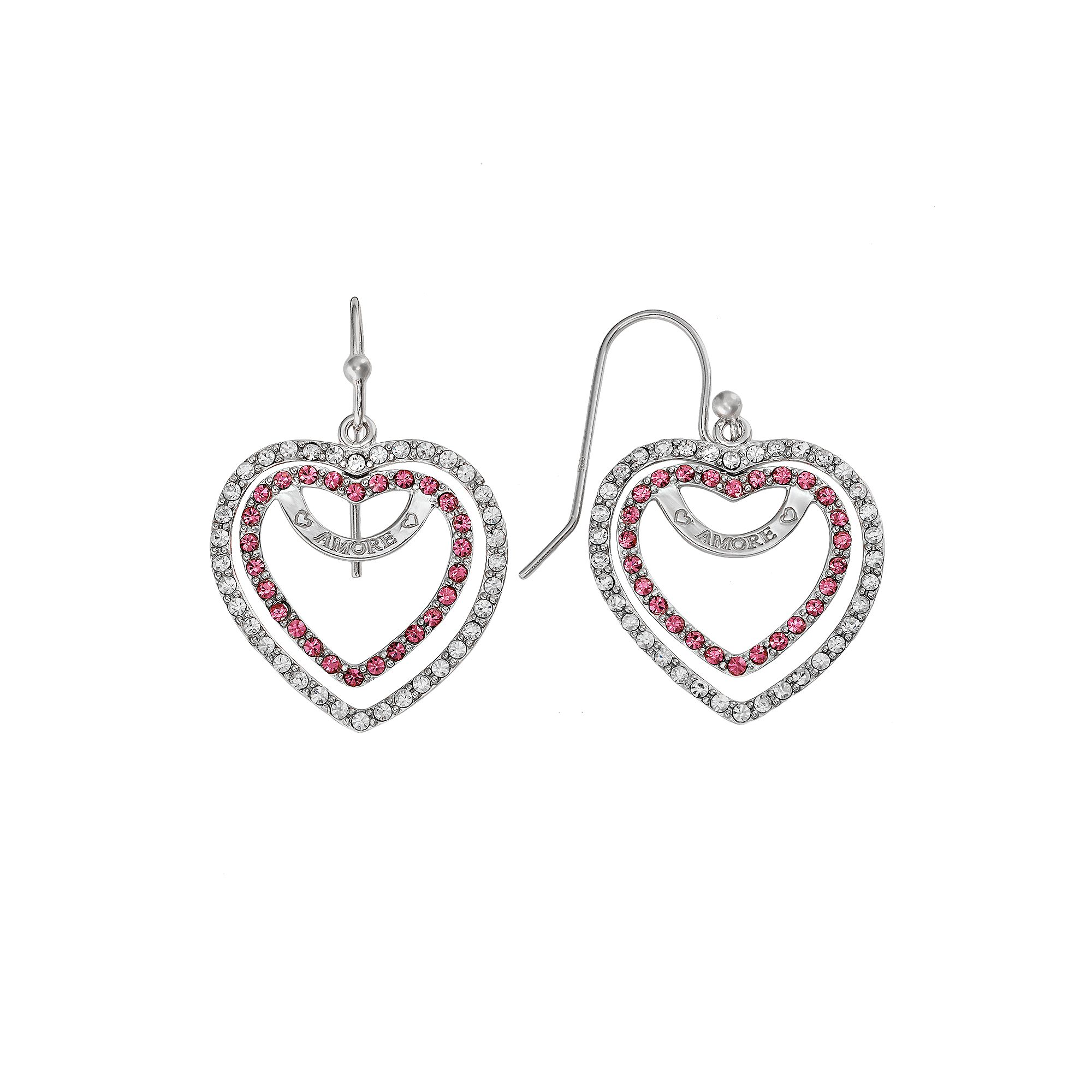 AMORE by SIMONE I. SMITH Platinum Over Silver Crystal Heart Drop Earrings, 