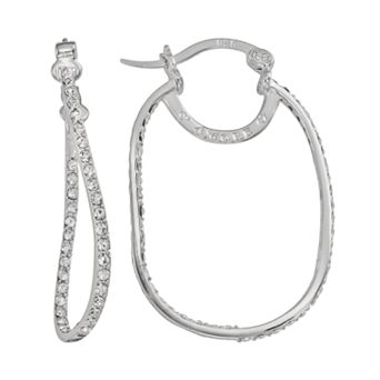 AMORE by SIMONE I. SMITH Platinum Over Silver Crystal Rectangular Inside-Out Hoop Earrings