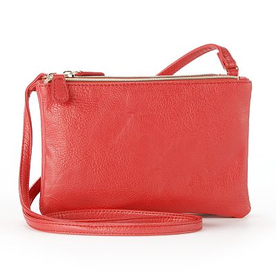 Red selling Faux Leather Triple Zip Pocket Crossbody Bag