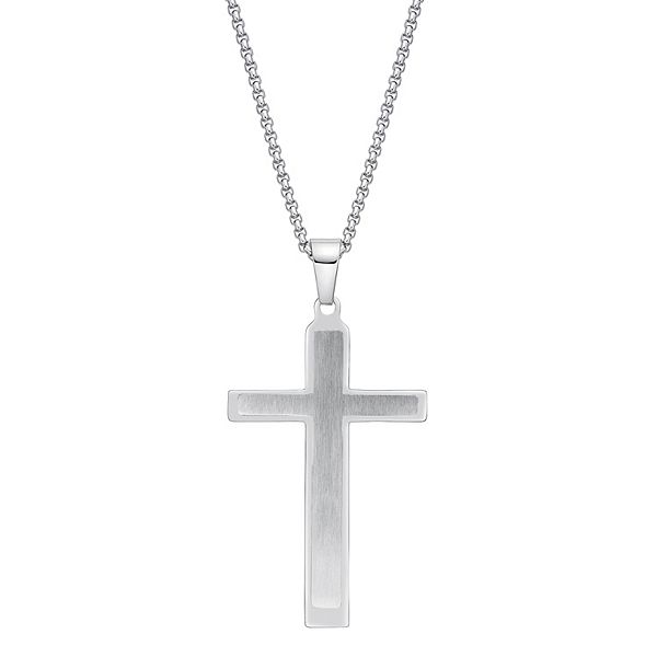 Super Big Large Heavy Layer Cross Pendant Necklace Silver Solid Stainless Steel 