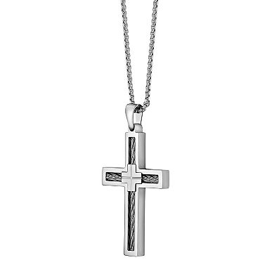 LYNX Stainless Steel Cable Cross Pendant - Men