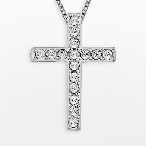 DiamonLuxe Crystal Sterling Silver Cross Pendant - Made with Swarovski ...
