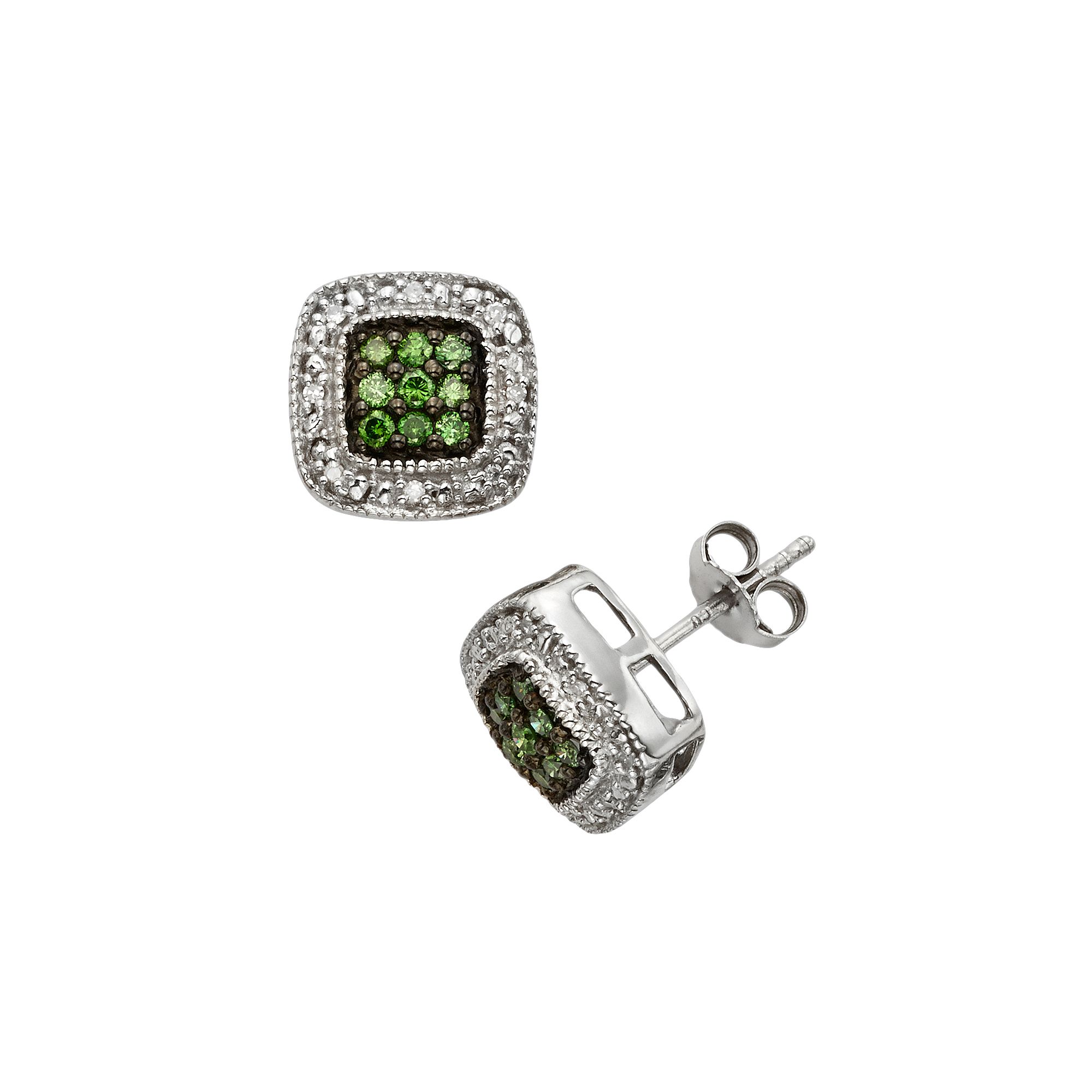 Jewelexcess Sterling Silver 1/3-ct. T.W. Green and White Diamond Square Hal