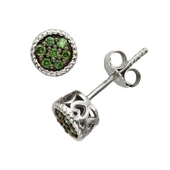 Jewelexcess Sterling Silver 1/7 ct T.W. Green Diamond Stud Earrings