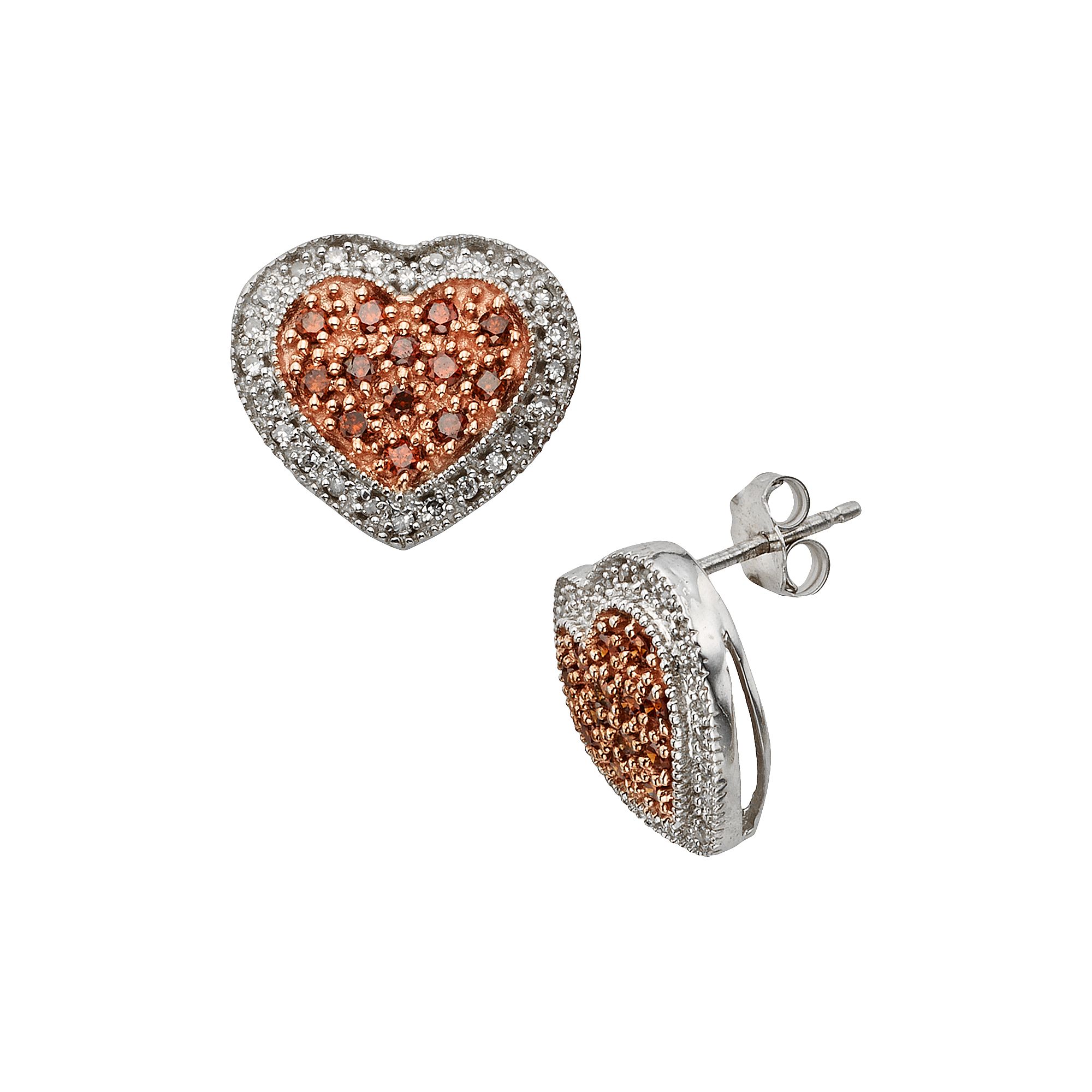 Jewelexcess Sterling Silver 1/2-ct. T.W. Red and White Diamond Heart Stud E