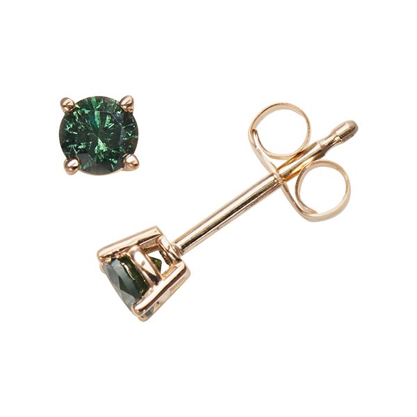 14k Gold 1/3ct. T.W. RoundCut Green Diamond Stud Earrings