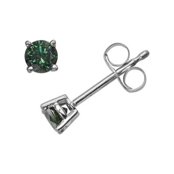 14k White Gold 1/3 ct T.W. Round-Cut Green Diamond Stud Earrings