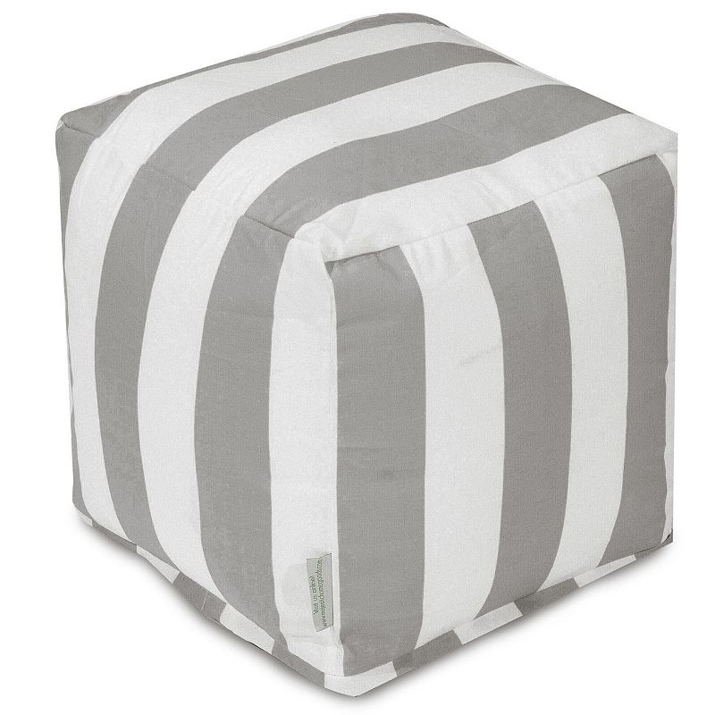 Majestic Home Goods Striped Indoor Outdoor Small Cube Ottoman, Grey