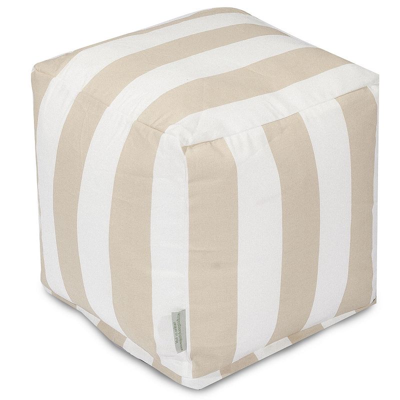 Majestic Home Goods Striped Indoor Outdoor Small Cube Ottoman, Beig/Green