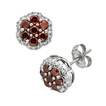 Jewelexcess Sterling Silver 1/2 ct T.W. Red and White Diamond Flower Stud Earrings